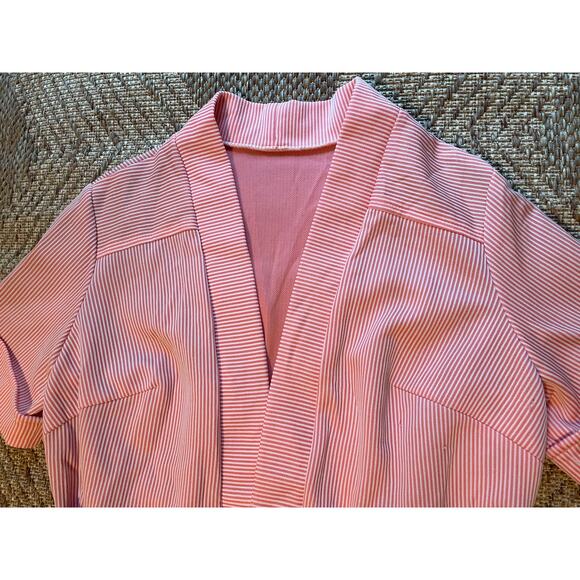 Vintage 70s Short Sleeve open front coral and white belted Cardigan - Picture 7 of 8